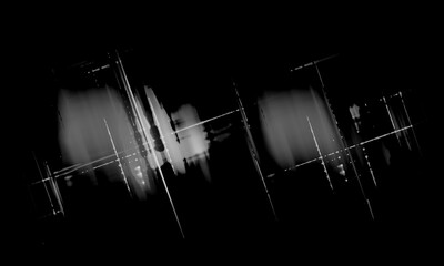 A minimalist modern abstract art design with diagonal lines and shapes in monochrome black and white