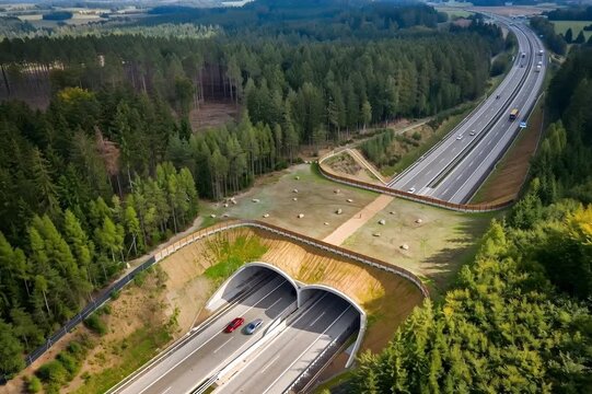 The ecoduct on D1 highway section 12 in Havl&iacute;čkův Brod, Czech Republic, enables safe wildlife passage, built by Skanska and completed in 2021