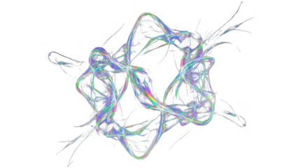 Iridescent abstract fluid dynamics swirling in darkness with subtle speckles