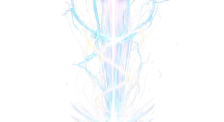 Obraz premium Abstract vertical beam of bright white light with energetic blue and white streaks against a black background