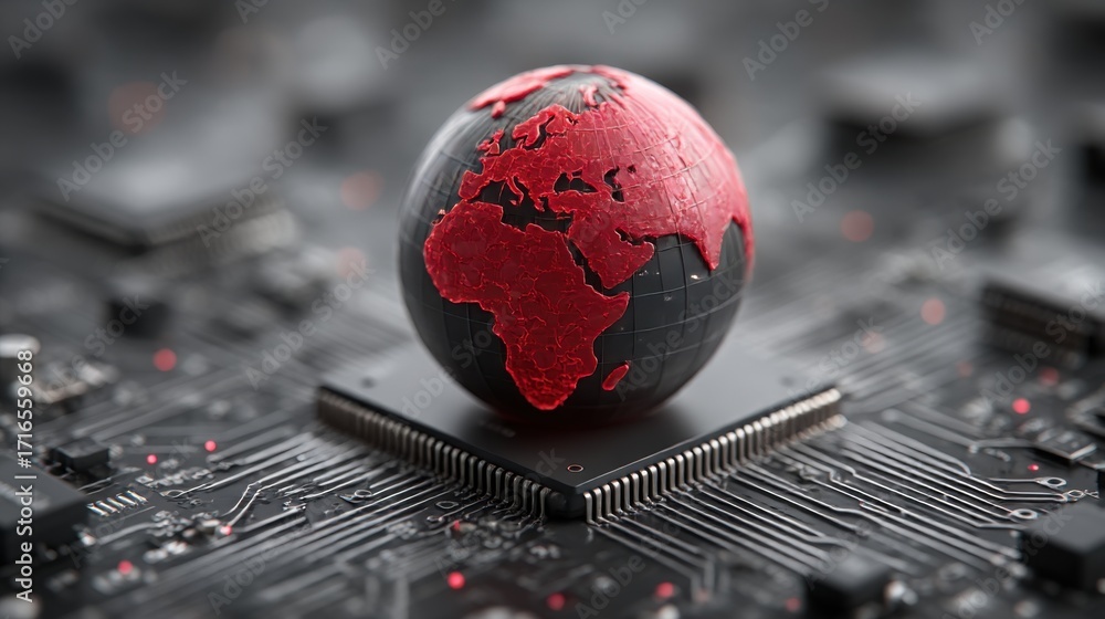 Aufkleber globe on computer chip represents technology and global connectivity in a digital world