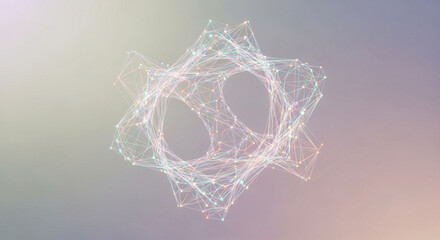 Photo of a complex geometric network of glowing nodes and lines in space