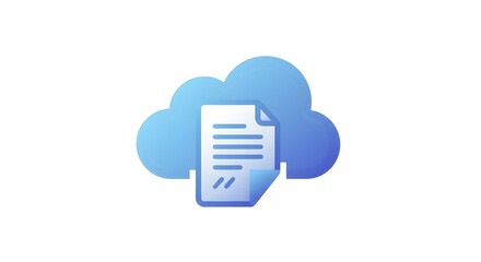 Cloud document icon with paper isolated on white background