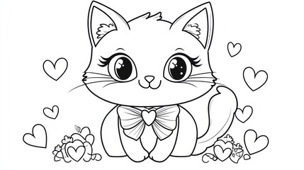 Obraz premium Cute cartoon cat coloring page
