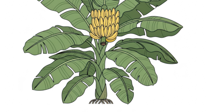 Banana tree with fruit isolated on transparent background