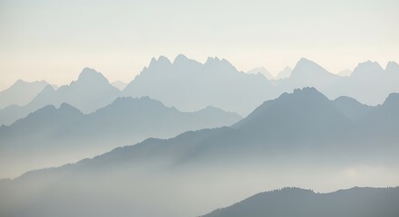 Misty mountain landscape painting serene horizon soft colors nature scenic view