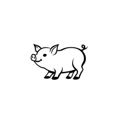 Obraz premium domestic pig. domestic pig simple black and white line art vector logo