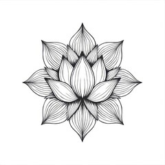 Detailed Black Line Art of Isolated Lotus Flower in Mandala Style
