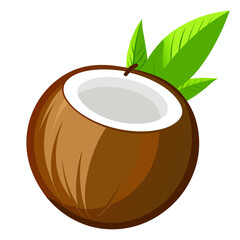 Tropical coconut fruit illustration with fresh green leaves, inviting a taste of the islands and summer vibes for healthy recipes and exotic vacation promotions