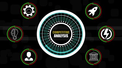 Competitive Analysis concept with central digital interface and surrounding business icons strategy marketing - Powered by Adobe