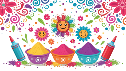 Joyful Holi festival celebration with vibrant colors, flowers, and playful designs for cultural events, festive backgrounds, and cheerful greeting cards