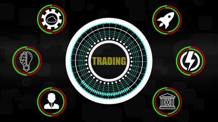 Trading concept with central digital hub and surrounding financial and growth icons finance stock market - Powered by Adobe