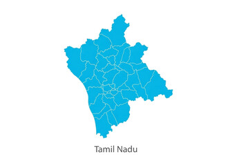 A detailed vector illustration of the state of Tamil Nadu, India, is shown