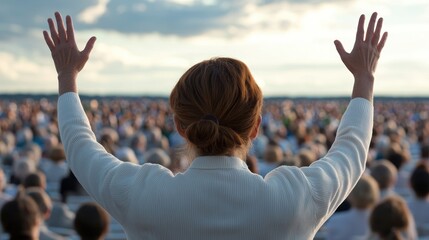 Community gathering open air venue audience engagement inspirational environment wide angle view unity and connection