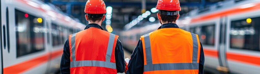 Obraz premium Inspecting train operations train station photography urban environment close-up view transportation safety