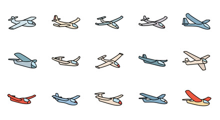 Obraz premium Collection of Cartoon Airplanes in Various Poses and Colors, Hand-Drawn Style.