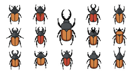 Fototapeta premium Collection of Colorful Cartoon Beetles in Various Poses.