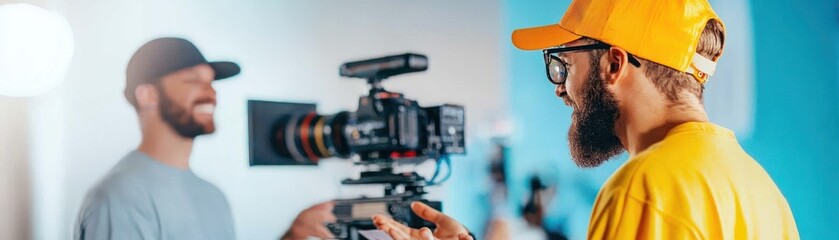 Videography session with filmmakers creative studio video production bright environment close-up view engaging concepts for seo