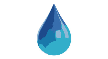 Obraz premium Illustration of a blue water droplet with light and dark blue shading, isolated on a white background.