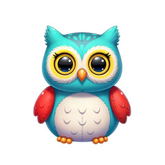Cute Cartoon Owl Illustration with Bright Turquoise Eyebrows and Pink Belly