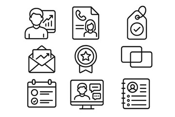 Startup Communication Icons. Line style icons of Communication with Startups: Founder update icon, advisory call file, milestone