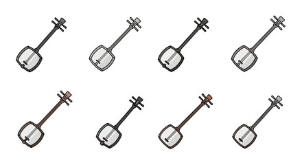 Fototapeta premium Six Variations of a Shakuhachi Japanese Bamboo Flute, in Monochrome Style.