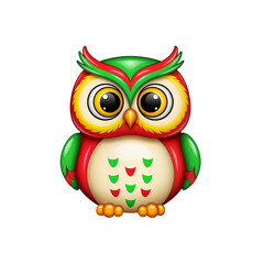 Cute Cartoon Owl Illustration with Bright Turquoise Eyebrows and Pink Belly