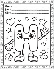 ABC Alphabet Coloring Page with Cute Animals for Adults and Kid. High resolution (300 DPI), Ready to print on standard 8.5x11-(A4) inch paper With (No Bleed), Black and White. Vector illustration
