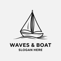 Ship or sailboat for marine company brand logo design vector template illustration