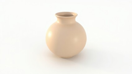 A single, light beige vase with a rounded form is showcased against a plain white background.