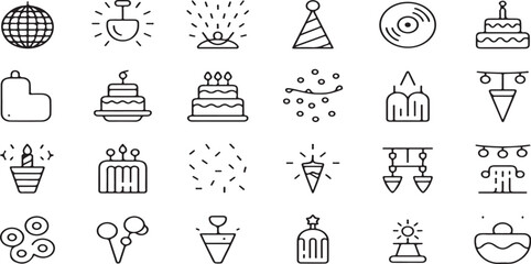 party icons, celebration icons, minimalist design, party decorations, cake icons, star icons, balloon icons, festive icons, celebration symbols, event decoration, party clipart, wedding icons, birthda