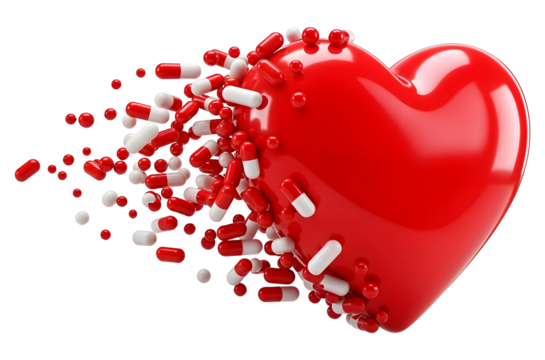 Symbolic speed — heart with pill speed lines, isolated on transparent background, png