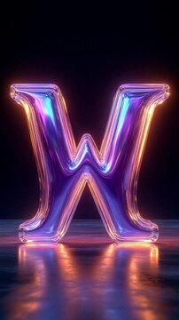 neon glowing neon sign, letter "W", 3d letters, letter, alphabet, alphabet letters, art letter, art, illustration, illustrative letter