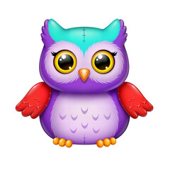 Cute Cartoon Owl Illustration with Bright Turquoise Eyebrows and Pink Belly