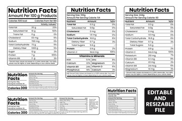 Fototapeta premium Nutrition Facts Labels for Food Packaging Design and Health Information Presentation