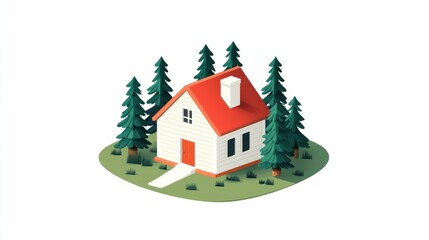 Isometric house forest scene