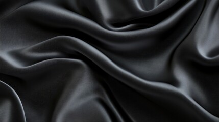 Obraz premium Wavy black satin fabric creates a smooth shiny and luxurious abstract background.