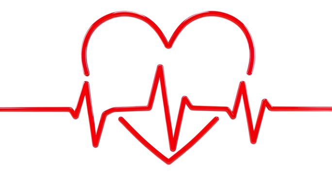 Symbolic pulse of life — glowing ECG heart line, isolated on transparent background, png