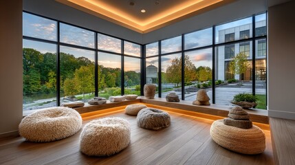Modern meditation space with panoramic views