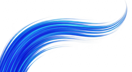 Vibrant blue brushstroke swirls across a deep black background abstract art