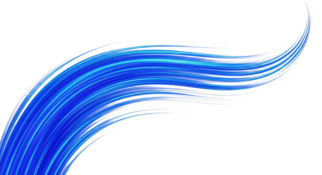 Vibrant blue brushstroke swirls across a deep black background abstract art - Powered by Adobe