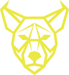 Geometric yellow wolf or dog head logo in a polygonal low poly style animal