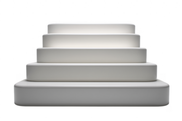 Abstract white podium or staircase design displayed on a transparent background with gradient lighting