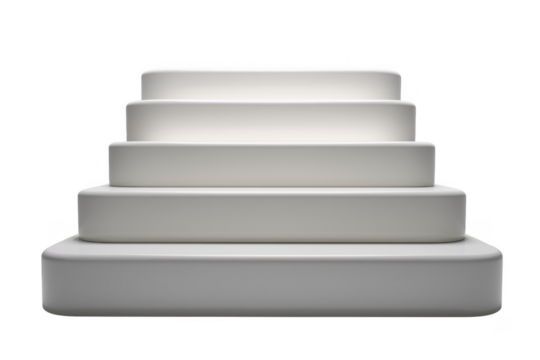 Abstract white podium or staircase design displayed on a transparent background with gradient lighting - Powered by Adobe
