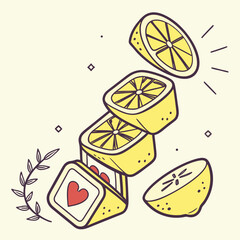 Lemon slices stacked with social media heart icon
