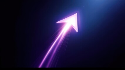 Dynamic glowing arrow surges upwards with vibrant purple light trail symbolizing growth and success