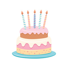 Cute birthday cake isolated on white background. Vector illustration 