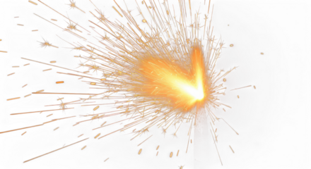 Explosion of bright golden sparks against a deep black background