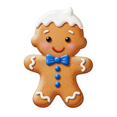 Gingerbread Boy with White Icing and Blue Bow – Classic Christmas Cookie