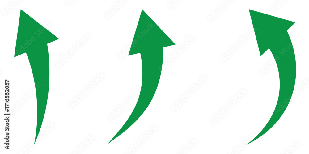 Poster green curved arrow vector icon set. green curved arrow symbol. green curved upward arrow set isolate